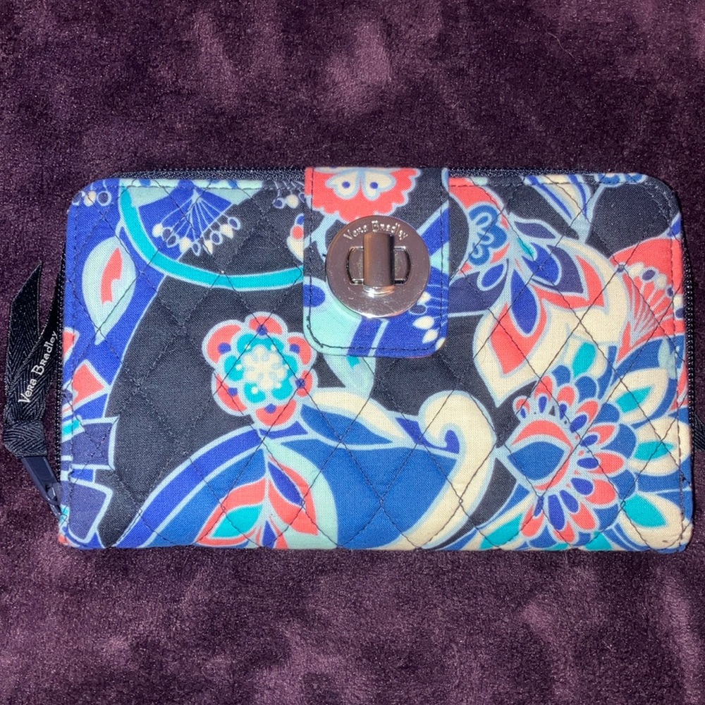 NWOT - Vera Bradley blue & pink floral pattern wallet RFID